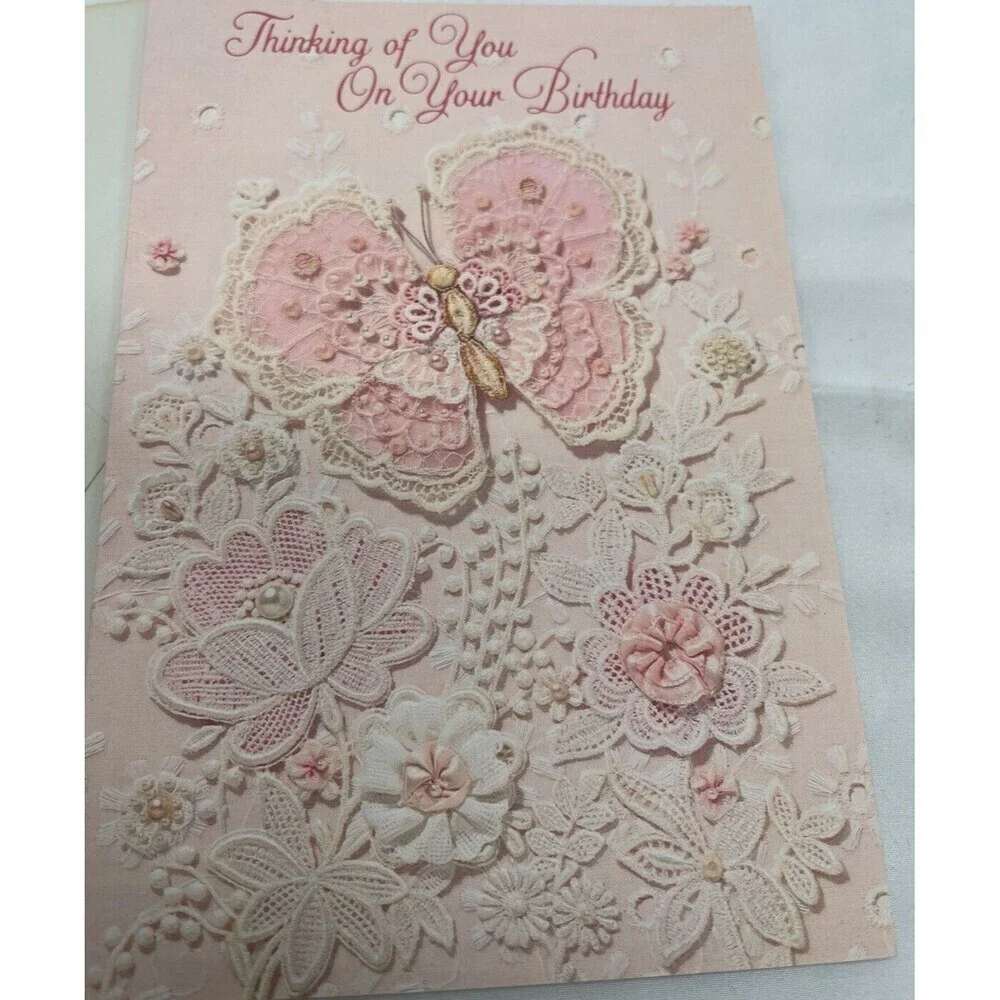 VINTAGE HALLMARK PINK BUTTERFLY LACE GREETING CARD UNUSED BIRTHDAY RARE